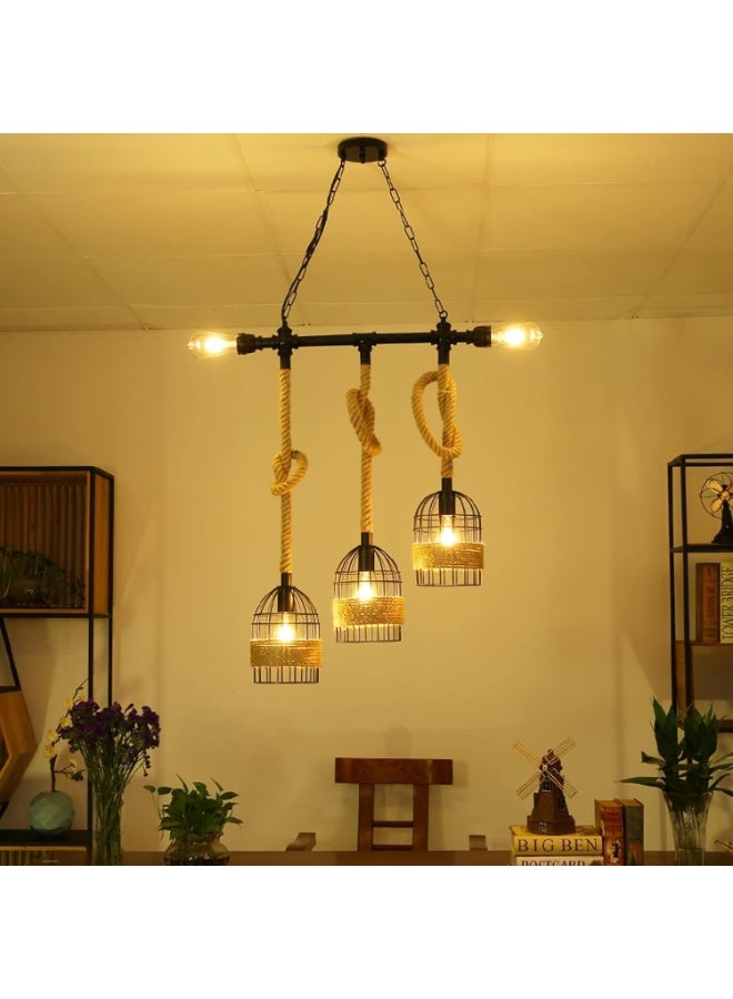AFN LED Vintage Rope Chandelier Pendant Light | Retro Industrial Birdcage Hemp Rope Hanging Ceiling Lamp for Dining Room, Kitchen, Bedroom, Bar & Villa - Image 2